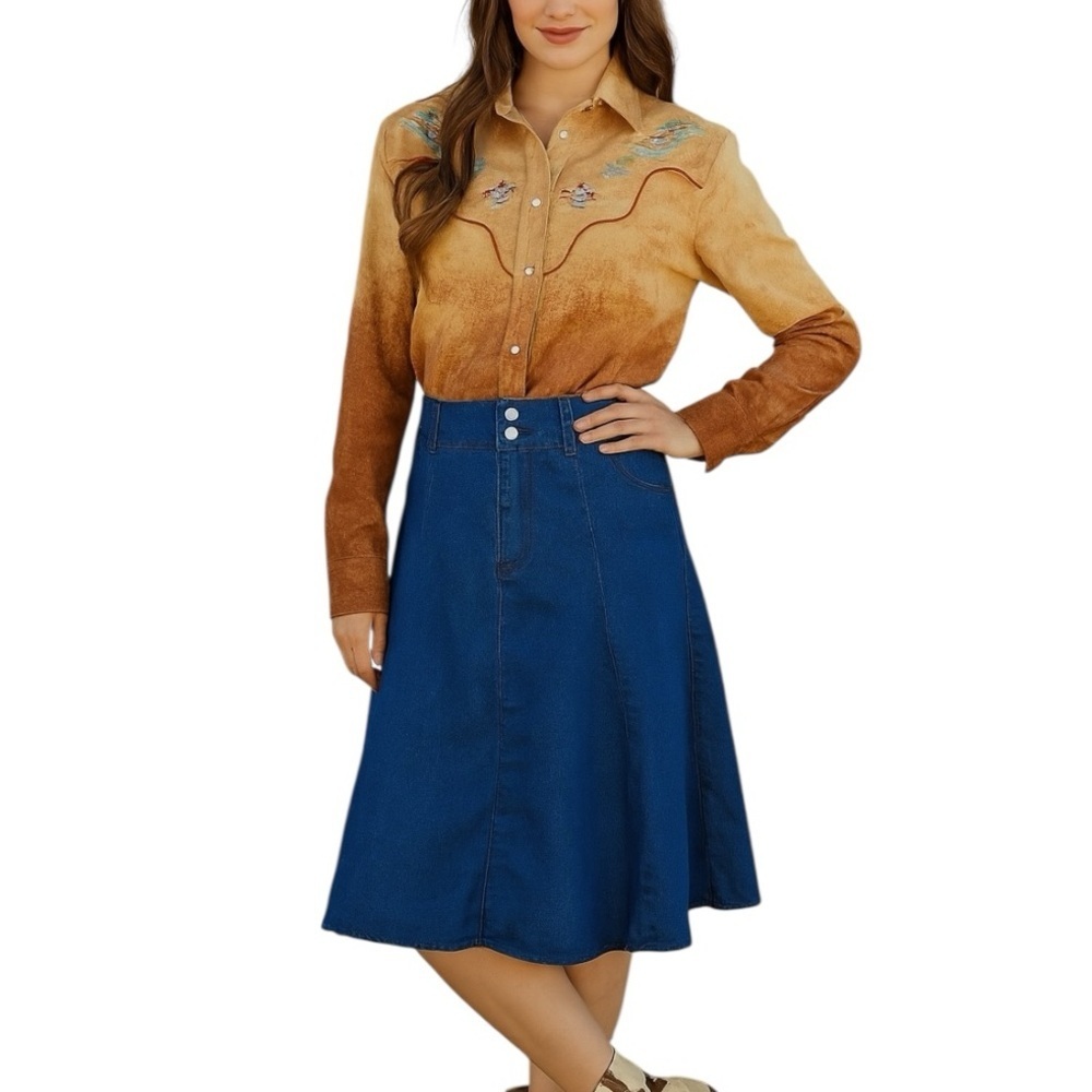 NWT Kate Kasin Medium Denim Elastic Waist Midi Length Skirt